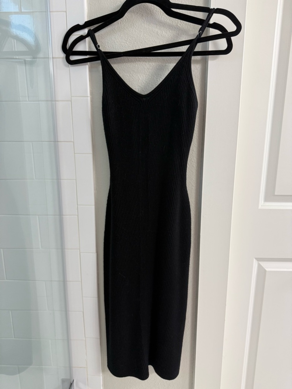 Black Ribbed V-Neck Slip Dress - Women